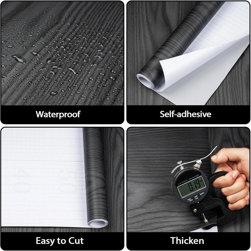 Abyssaly Black Contact Paper Thicken Upgrade Wood Peel and Stick Wallpaper - Self Adhesive Removable Vinyl Film - Black Wood Wallpaper for Cabinet Table Kitchen Furniture Decor 23.6" X 118" - Image 2