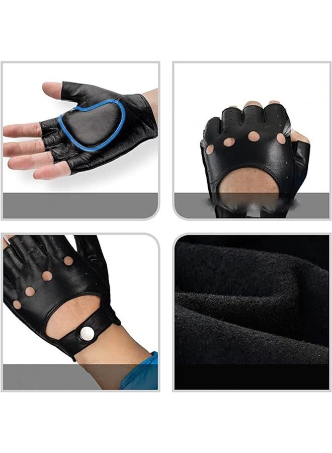 Men Genuine Fingerless Leather Gloves Driving Cycling Half Finger Motorcycle Unlined Gloves Punk - Image 3