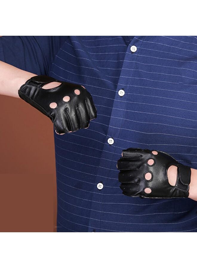 Men Genuine Fingerless Leather Gloves Driving Cycling Half Finger Motorcycle Unlined Gloves Punk - Image 5