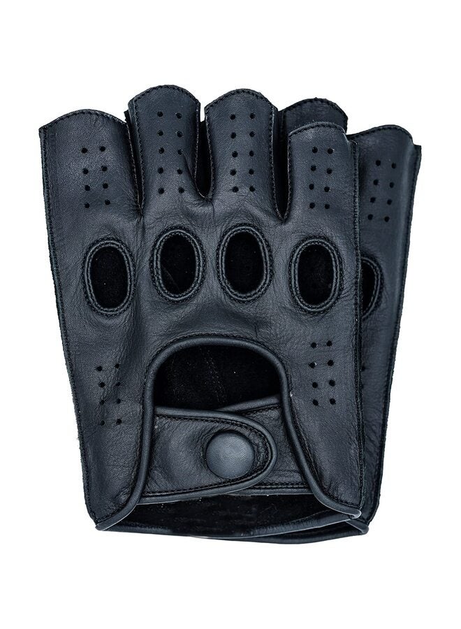 Men Genuine Fingerless Leather Gloves Driving Cycling Half Finger Motorcycle Unlined Gloves Punk - Image 1