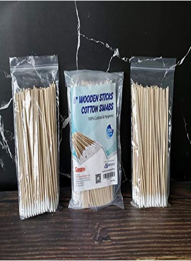 Gmark 200Pcs Count 6" Cotton Swabs Wooden Sticks Cotton Tipped Applicator Gm1091A  - Image 3