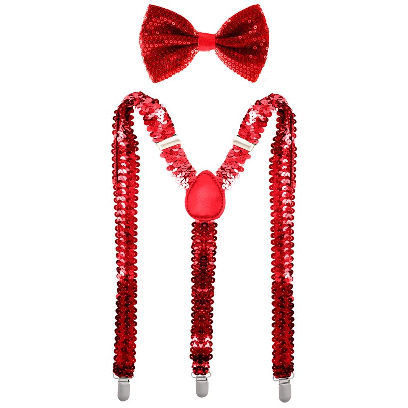 Man of Men Bowtie Suspender Set Red Sequin - Image 3