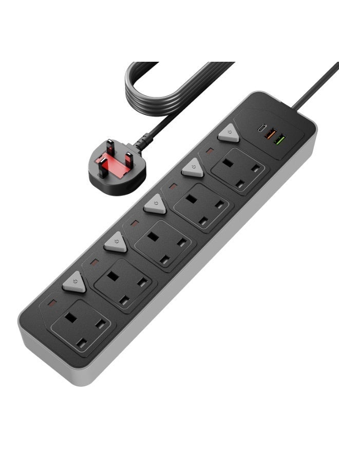 MORTICO Power Strip,  Surge Protector with 5 Outlets and 3 USB Ports, 10 Feet Extension Cord (2100W), Black - Image 1