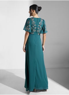 Maya Embellished V-Neck Side Slit Wrap Dress  - Image 2