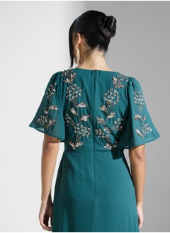 Maya Embellished V-Neck Side Slit Wrap Dress  - Image 5