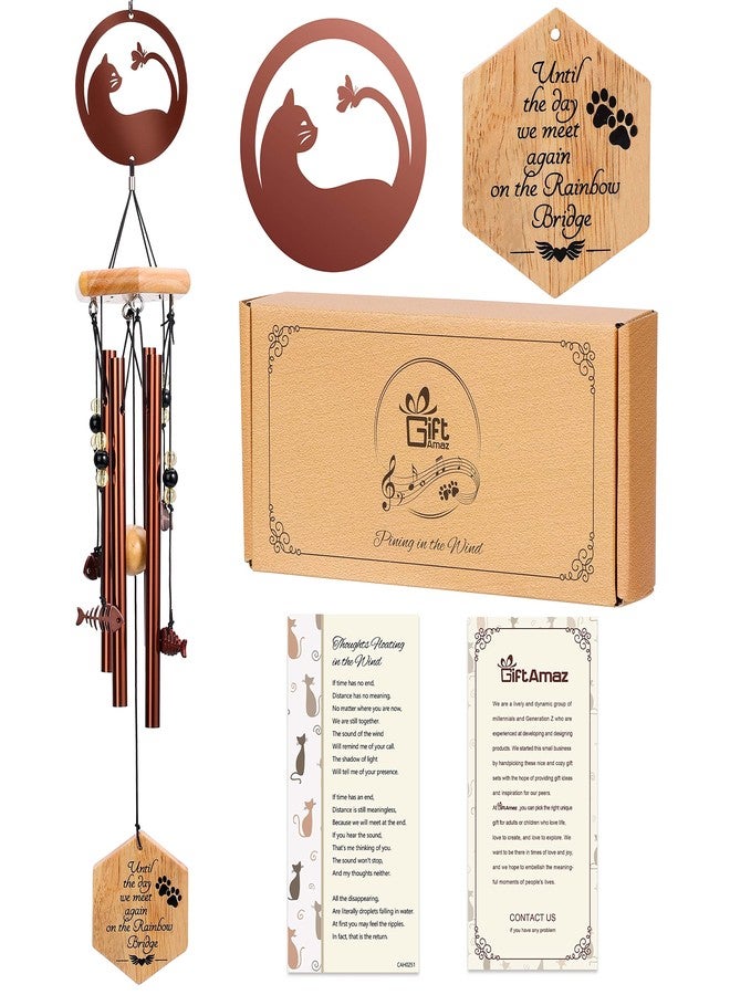 GiftAmaz Cat Memorial Wind Chime, 24 Inch Pet Sympathy Wind Chimes for Outdoor Garden Patio Porch Decoration - Image 1