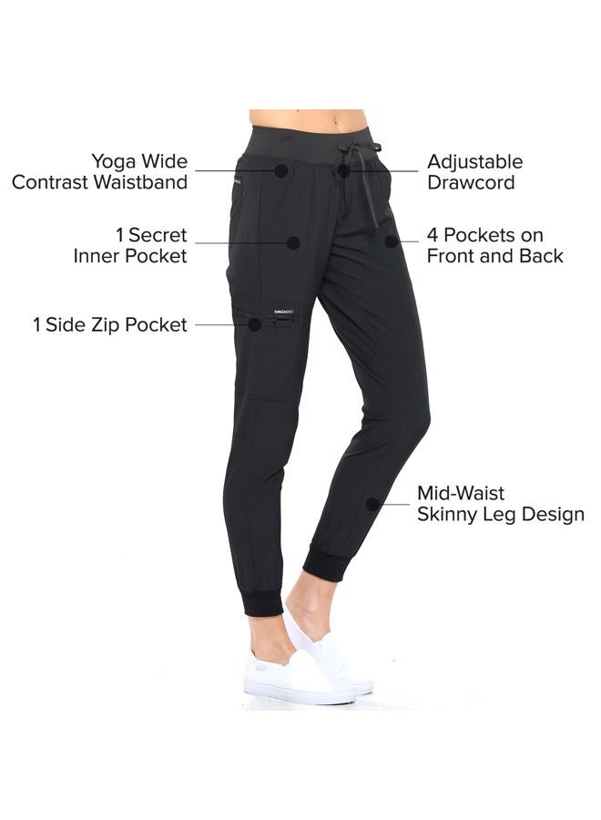 Dagacci Medical Uniform Jogger Scrub Pants for Women and Men Unisex 4-Way Stretch Workwear Professionals Scrubs Pants, Black, M - Image 5
