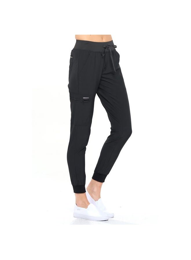 Dagacci Medical Uniform Jogger Scrub Pants for Women and Men Unisex 4-Way Stretch Workwear Professionals Scrubs Pants, Black, M - Image 1