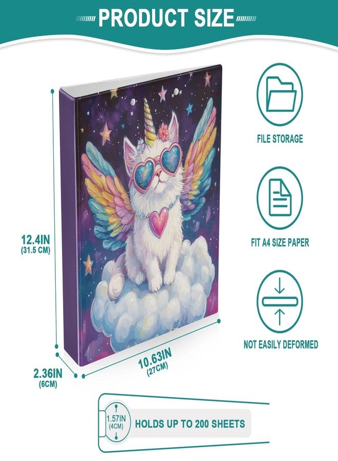 Wamika Unicorn Cat with Wings Round Ring Binders 1.5 Inch Galaxy Space Stars 3 Ring Clipboard Binder for Office School Work Supplies File Folder Document 200 Sheet Capacity Easy Open - Image 4
