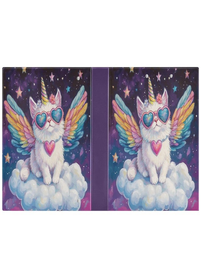 Wamika Unicorn Cat with Wings Round Ring Binders 1.5 Inch Galaxy Space Stars 3 Ring Clipboard Binder for Office School Work Supplies File Folder Document 200 Sheet Capacity Easy Open - Image 2
