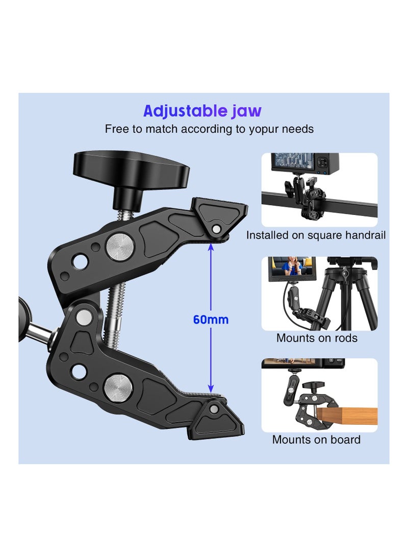 SOLARAE Versatile Camera Clamp Mount with 1/4''-20 and 3/8''-16 Threads, 360° Double Ball Head Adapter for DSLR Cameras, Lights, Hooks, Shelves, Rods, and Cross Bars - Compatible with Most Cameras. - Image 4