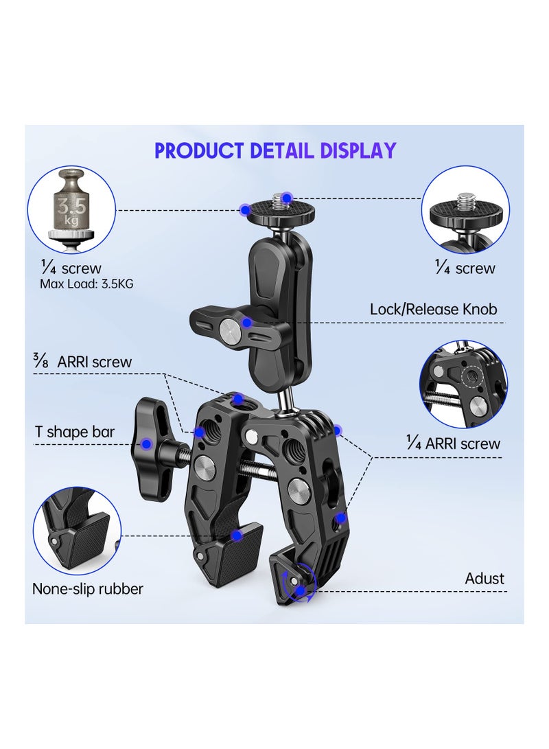 SOLARAE Versatile Camera Clamp Mount with 1/4''-20 and 3/8''-16 Threads, 360° Double Ball Head Adapter for DSLR Cameras, Lights, Hooks, Shelves, Rods, and Cross Bars - Compatible with Most Cameras. - Image 5
