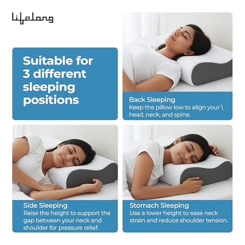 Lifelong Memory Foam Cervical Pillow for Neck Support | Orthopedic Contour Foam Pillow for Neck Pain with Breathable Cover | Fits Side & Back Sleepers | Pain Relief for Adults | Comfortable Bed Pillow - Image 2