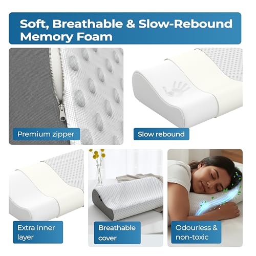 Lifelong Memory Foam Cervical Pillow for Neck Support | Orthopedic Contour Foam Pillow for Neck Pain with Breathable Cover | Fits Side & Back Sleepers | Pain Relief for Adults | Comfortable Bed Pillow - Image 4