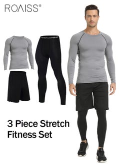 roaiss 3-Piece Men's Fitness Set Lightweight And Breathable Quick Drying Cycling Clothes Breathable And Sweat Absorbing Tight Training Clothing  - Image 1