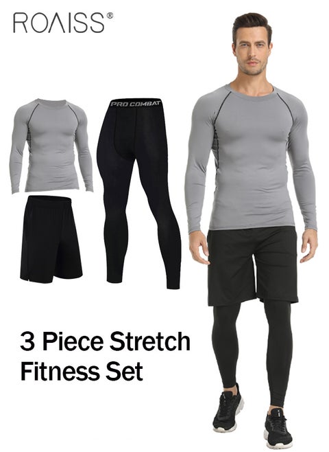 3-Piece Men's Fitness Set Lightweight And Breathable Quick Drying Cycling Clothes Breathable And Sweat Absorbing Tight Training Clothing