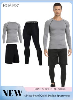roaiss 3-Piece Men's Fitness Set Lightweight And Breathable Quick Drying Cycling Clothes Breathable And Sweat Absorbing Tight Training Clothing  - Image 2
