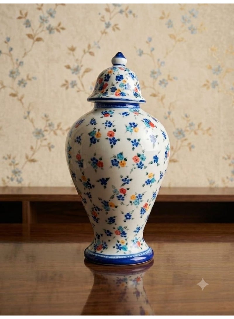 30cm Floral Porcelain Ginger Jar Vase with Lid - Image 1