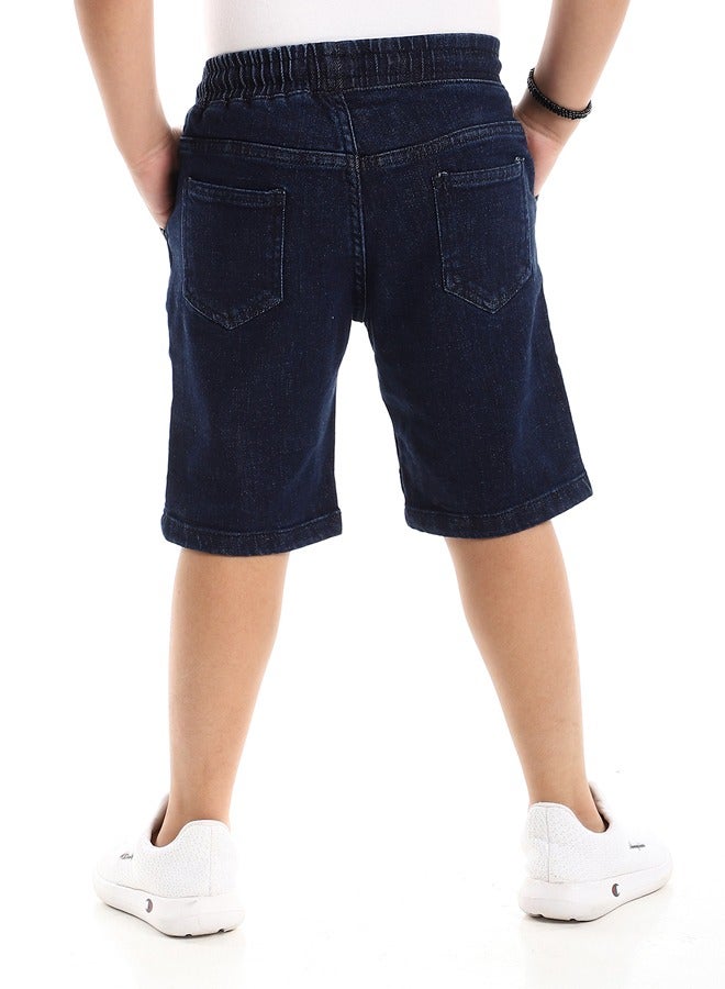 Andora Dark Blue Thigh Stitched Detail Denim Shorts  - Image 4