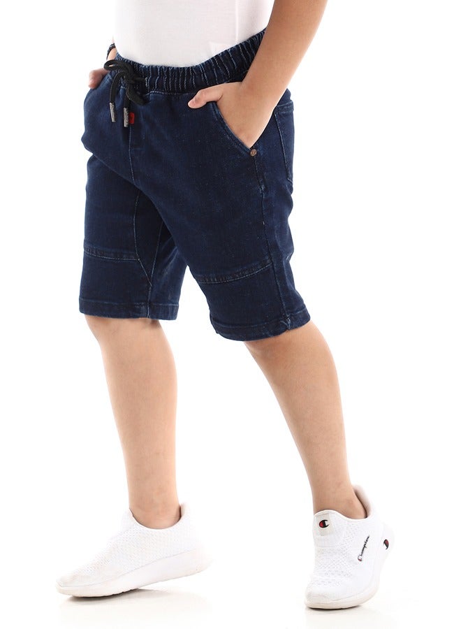Andora Dark Blue Thigh Stitched Detail Denim Shorts  - Image 3