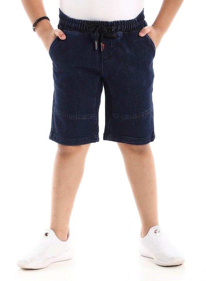 Andora Dark Blue Thigh Stitched Detail Denim Shorts  - Image 2