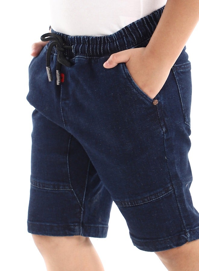 Andora Dark Blue Thigh Stitched Detail Denim Shorts  - Image 5