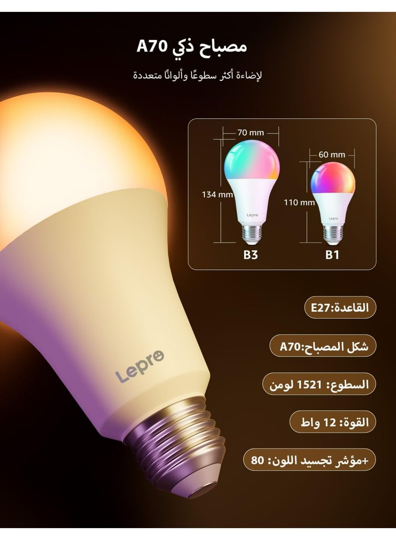Lepro B3 AI Smart Bulb E27, 1521LM 12W (Replace 100W), Work with Alexa & Google Assistant, Music Sync Bluetooth & WiFi Bulb, Voice Control Screw Light Bulbs, Personalized AI Lighting Designer, 2 Packs - Image 3
