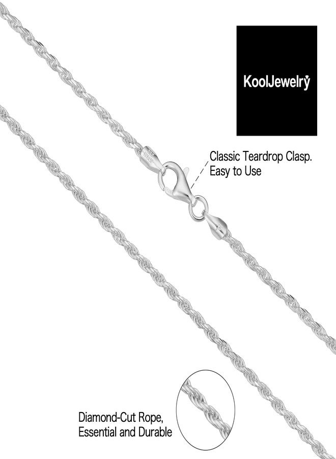 Kooljewelry 925 Sterling Silver Diamond-Cut Rope Chain Bracelet (1.7mm, 7.5 inch) - Image 3
