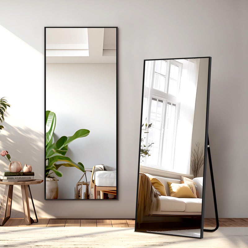 NicBex Full Length Mirror with Stand 56x19 Aluminum Alloy Frame Floor Mirror Black ShatterProof Glass Free Standing Leaning Against Wall or WallMounted for Bedroom Living Room Dressing Room