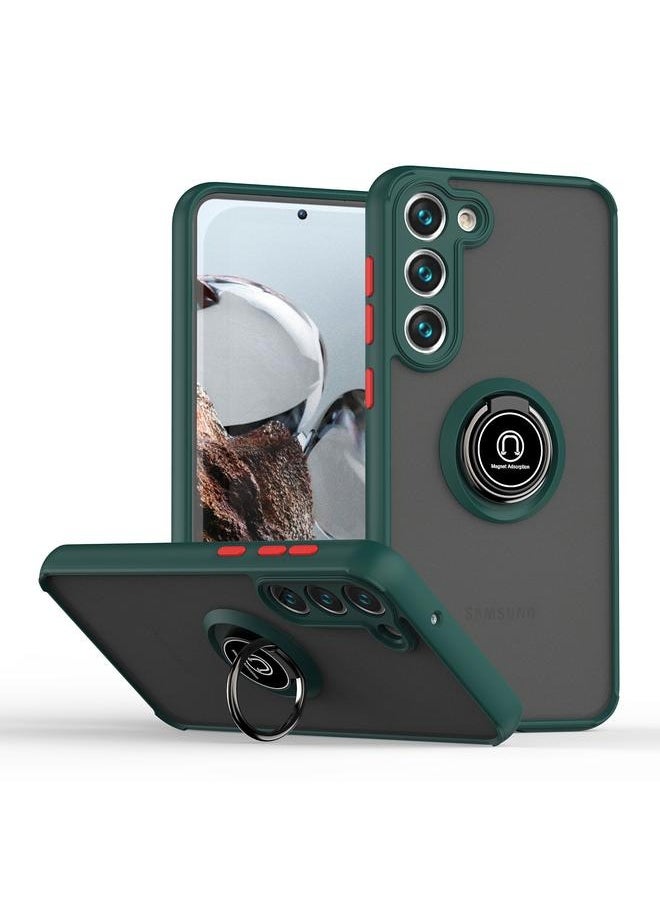 زبون جراب هاتف هجين من البولي يوريثين الحراري والبولي يوريثين الحراري لهاتف Samsung Galaxy S23 5G Q Shadow I Ring Kickstand (أخضر غامق)  - Image 1