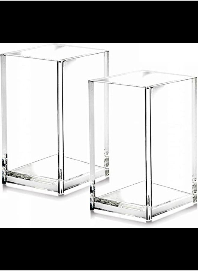 SMARTPOINTS - 2 Pack Clear Acrylic Pencil Pen Holder Cup,Desk Accessories Holder,Makeup Brush Storage Organizer,Modern Design Desktop Stationery Organizer for Office School Home Supplies,2.6x 2.6x 4 inches - Image 1