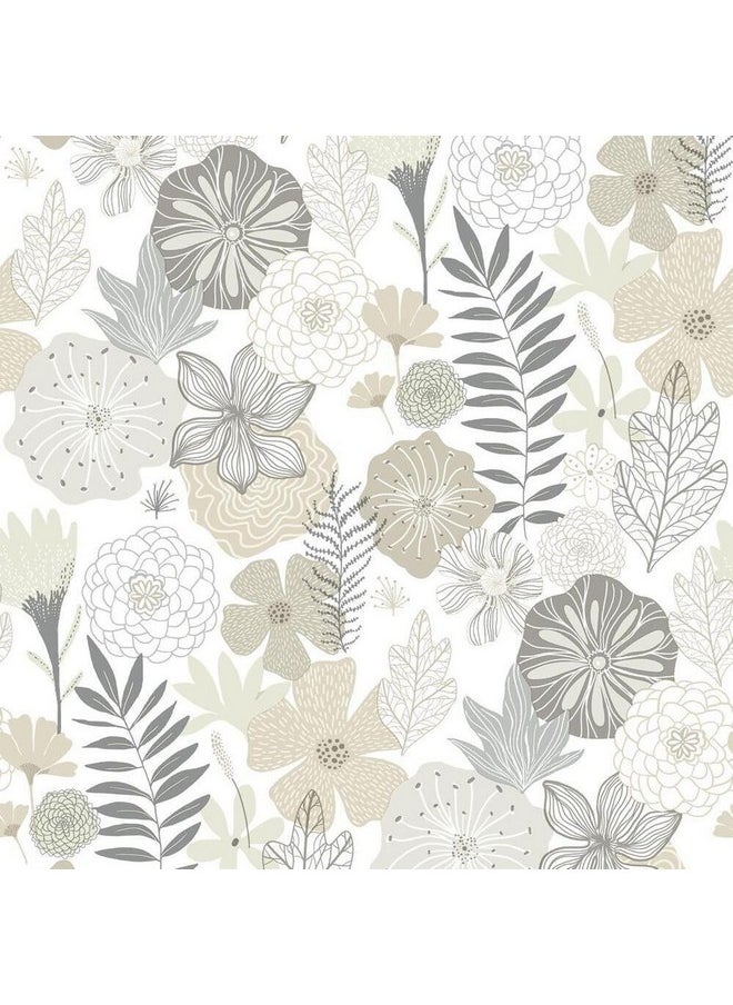 RoomMates - Rmk11326Wp Beige Perennial Blooms Peel And Stick Wallpaper Roll Beige - Image 1