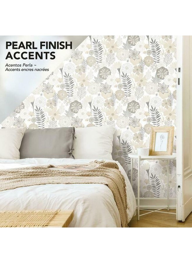 RoomMates - Rmk11326Wp Beige Perennial Blooms Peel And Stick Wallpaper Roll Beige - Image 1