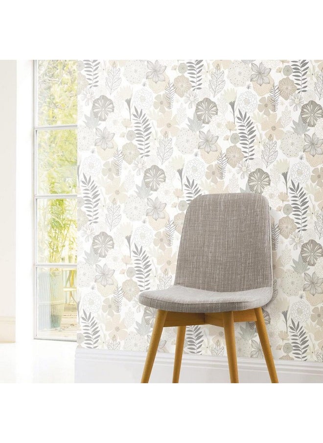 RoomMates - Rmk11326Wp Beige Perennial Blooms Peel And Stick Wallpaper Roll Beige - Image 1