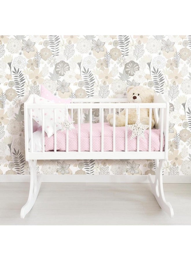 RoomMates - Rmk11326Wp Beige Perennial Blooms Peel And Stick Wallpaper Roll Beige - Image 1