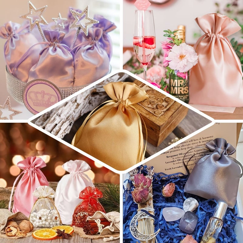 10 قطع من أكياس الساتان الزرقاء ذات الرباط مقاس 5.9 × 7.8 بوصة، أكياس هدايا كبيرة لحفلات الزفاف وعيد الميلاد والمجوهرات - Image 4
