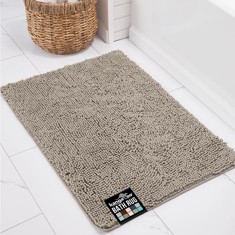 KANGAROO Bathroom Rugs, Chenille Soft Absorbent Bath Rug, Shaggy Shower Mat, Quick Dry Machine Wash Bathmat, Plush Carpet Mats for Tub, Bathtub and Room Home Decor Accessories, 24x17, Beige - Image 1