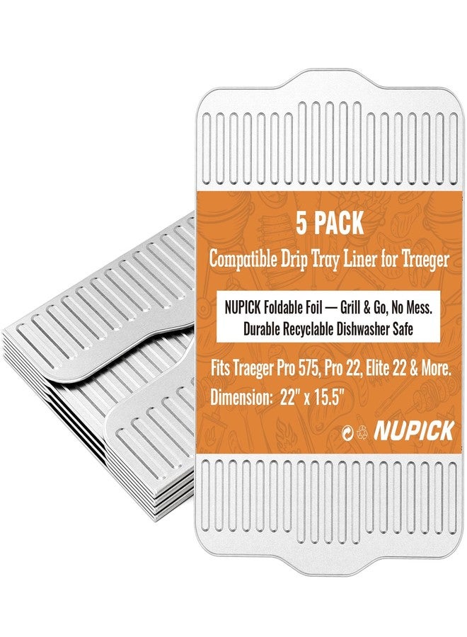 NUPICK BAC507 Grill Drip Tray Liners for Traeger Pro 575, Pro 22 and Elite 22, Grill Accessories for Traeger, Aluminum Disposable Drip Trays,Heat-Resistant Grill Accessory, 22in x 15.5in, 5 Pack - Image 1