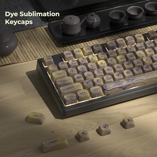 OHY MOA Profile Keycaps, XVX Wood Keycaps PBT Double-Shot 130pcs Retro Keycap Set for Mechanical Keyboard 61/64/75/84/87/104/108 Layout with Key Puller, Light Walnut Textures - Image 2