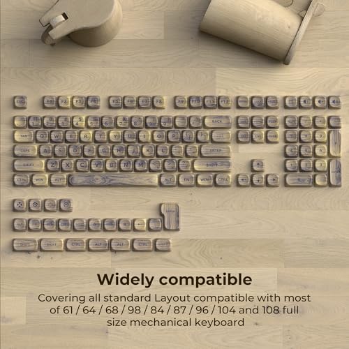 OHY MOA Profile Keycaps, XVX Wood Keycaps PBT Double-Shot 130pcs Retro Keycap Set for Mechanical Keyboard 61/64/75/84/87/104/108 Layout with Key Puller, Light Walnut Textures - Image 3