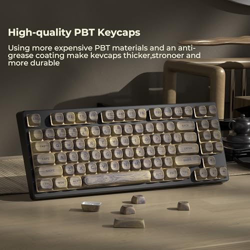 OHY MOA Profile Keycaps, XVX Wood Keycaps PBT Double-Shot 130pcs Retro Keycap Set for Mechanical Keyboard 61/64/75/84/87/104/108 Layout with Key Puller, Light Walnut Textures - Image 4