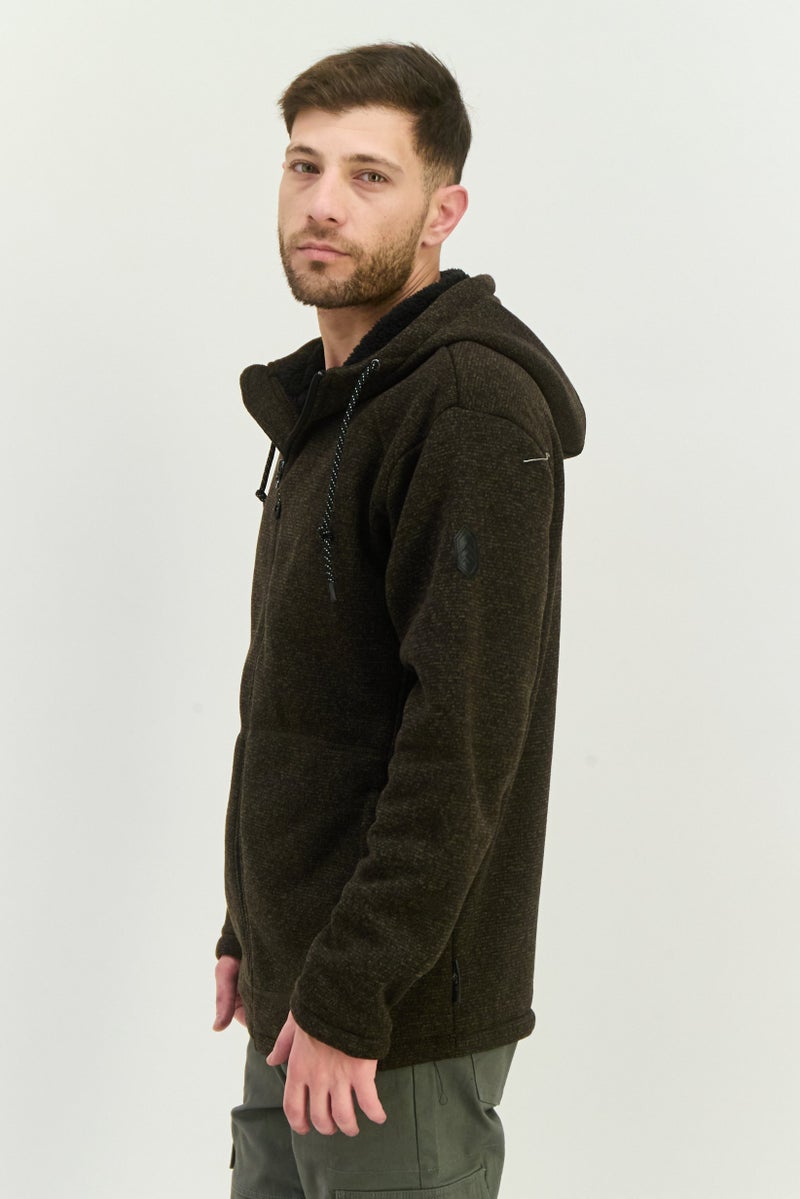 Men Fleece Hooded Sherpa Jacket, Khaki
