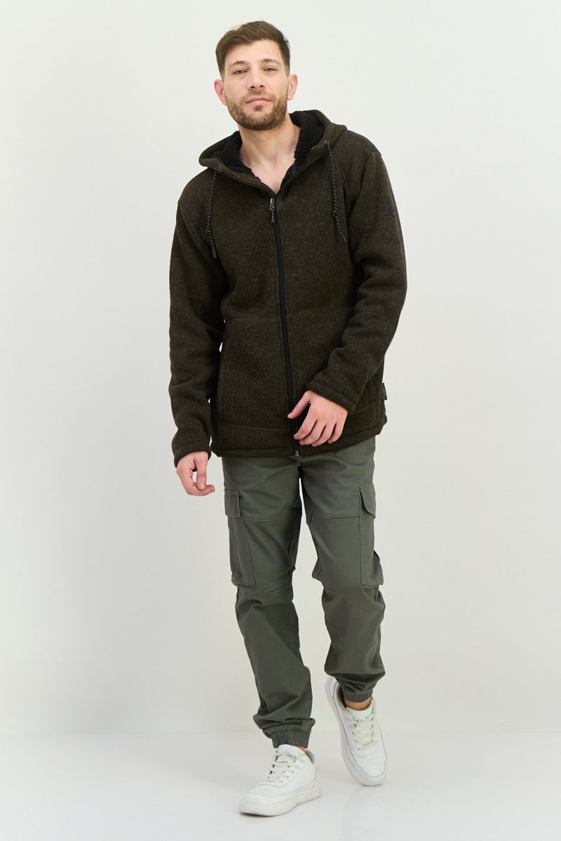 Men Fleece Hooded Sherpa Jacket, Khaki