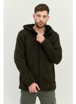 Men Fleece Hooded Sherpa Jacket, Khaki