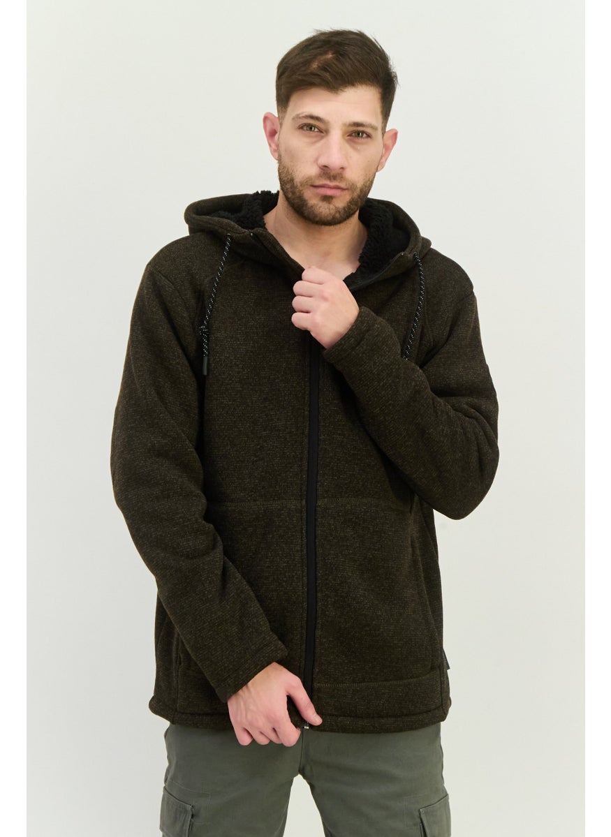 Free Country - Men Fleece Hooded Sherpa Jacket, Khaki - Image 1