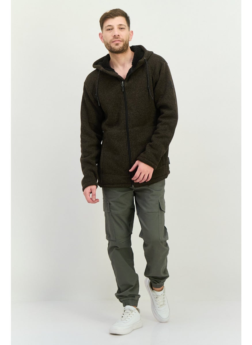 Free Country - Men Fleece Hooded Sherpa Jacket, Khaki - Image 1