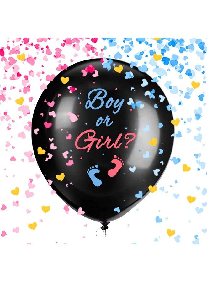 JOYYPOP Gender Reveal Balloons 1 Pack 36 Inch Black Boy Or Girl Balloon With Pink And Blue Heart Shaped Confetti For Gender Reveal Party Decorations - Image 1