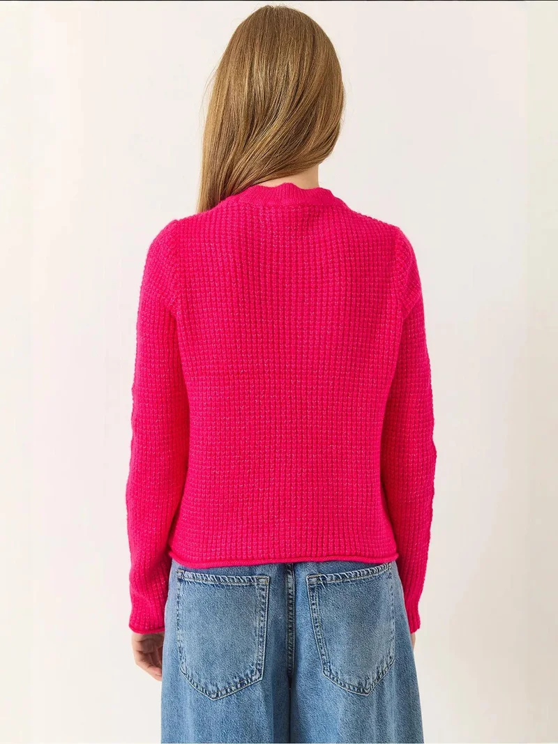 Bianco Lucci Magenta Pink LUCCI Textured Ribbed Crew Neck Sweater for Women | Best Price UAE