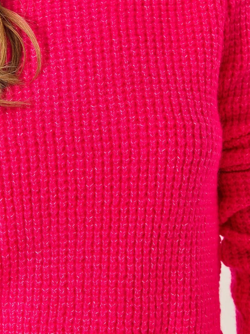Bianco Lucci Magenta Pink LUCCI Textured Ribbed Crew Neck Sweater for Women | Best Price UAE