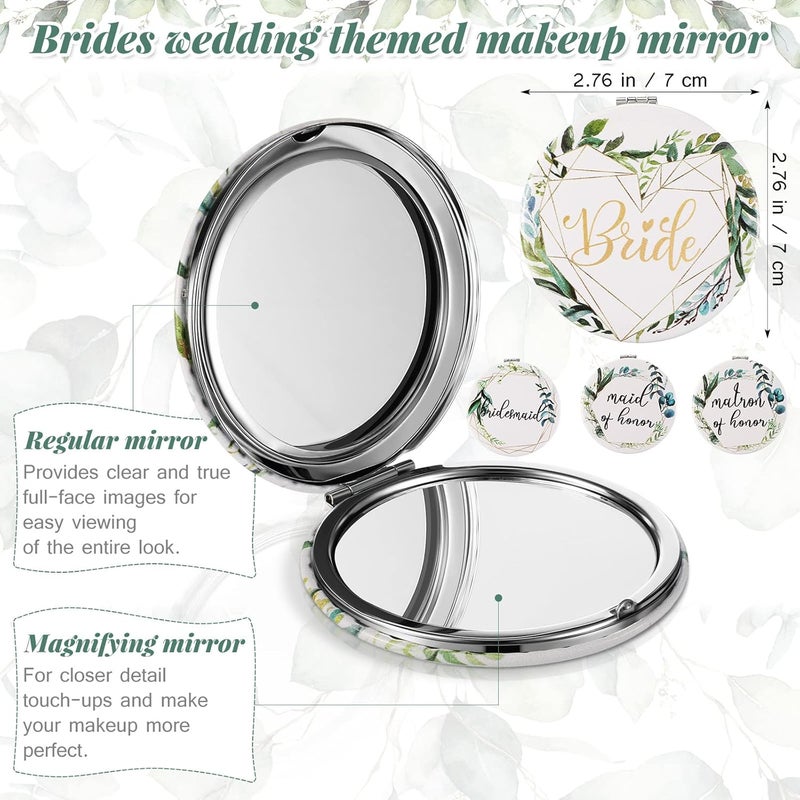 Reginary 24 Pieces Bridesmaid Proposal Gifts Wedding Makeup Bag Gift Set Includes 8 Bridesmaid Makeup Bags 8 Satin Hair Scrunchies 8 Bridesmaid Compact MirrorsGreen Leaves - Image 3